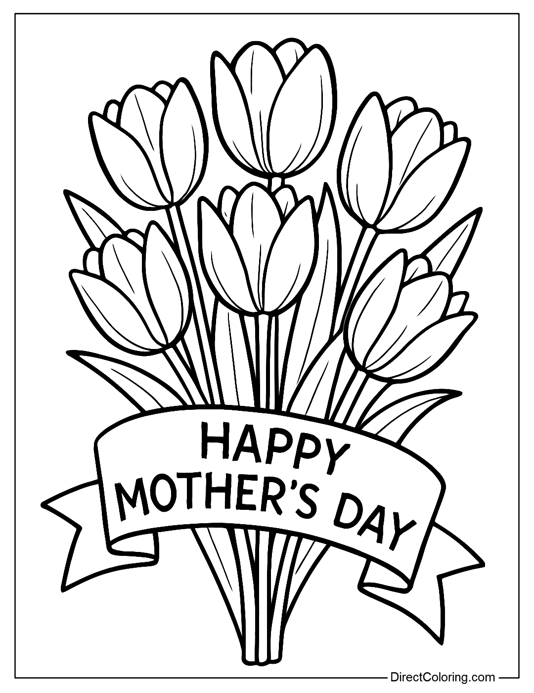 coloring page A bouquet of bright tulips with a 